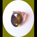 BAGUE: AMBRE VERT DOMINICAIN MONTE SUR ARGENT